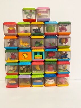 Vintage Fisher Price Peek a Boo Blocks Sensory Toys Block Lot Of 27 Baby Bundle